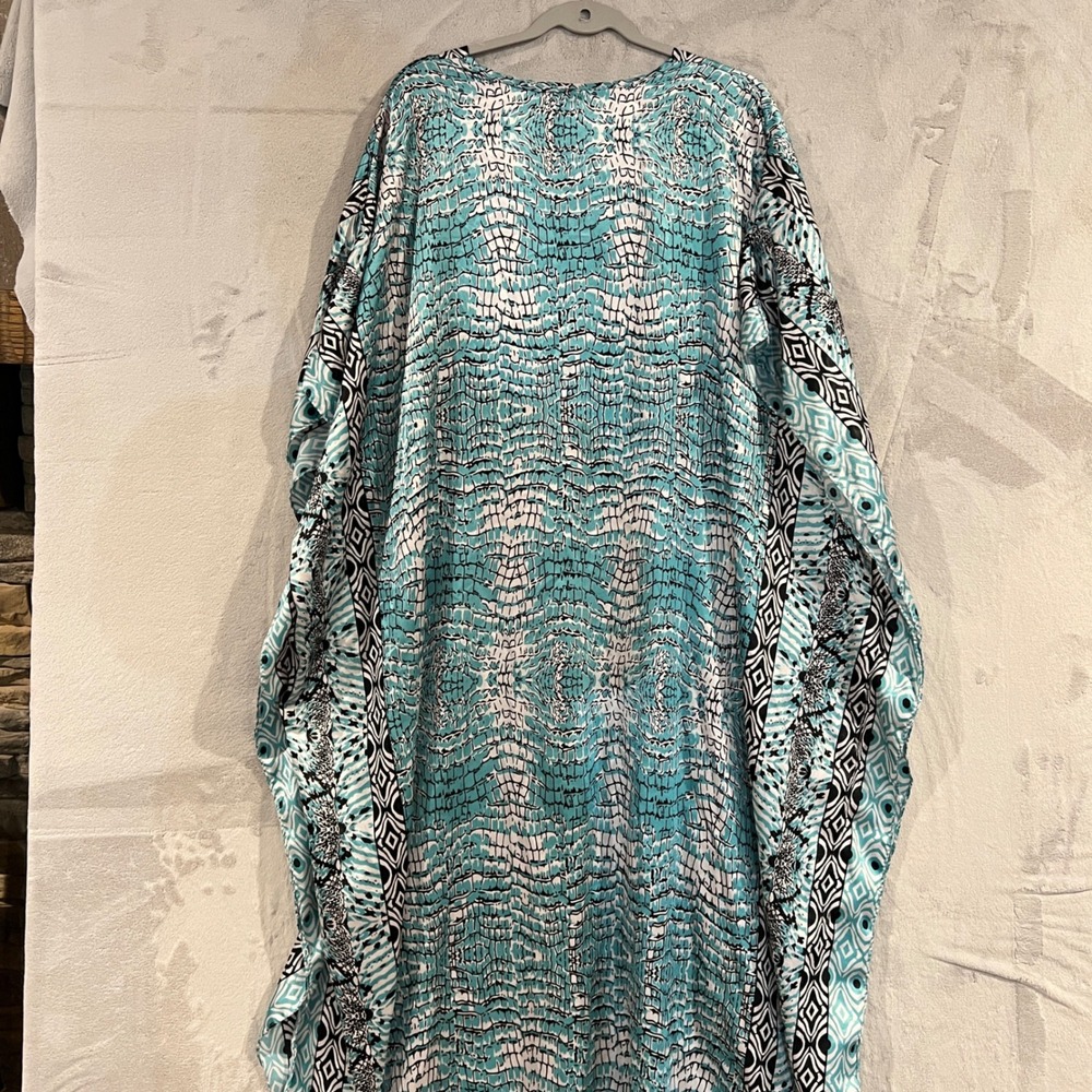 Winlar Womens Caftan Dress Blue White Black Geometric One Size Cover Up - Picture 5 of 5